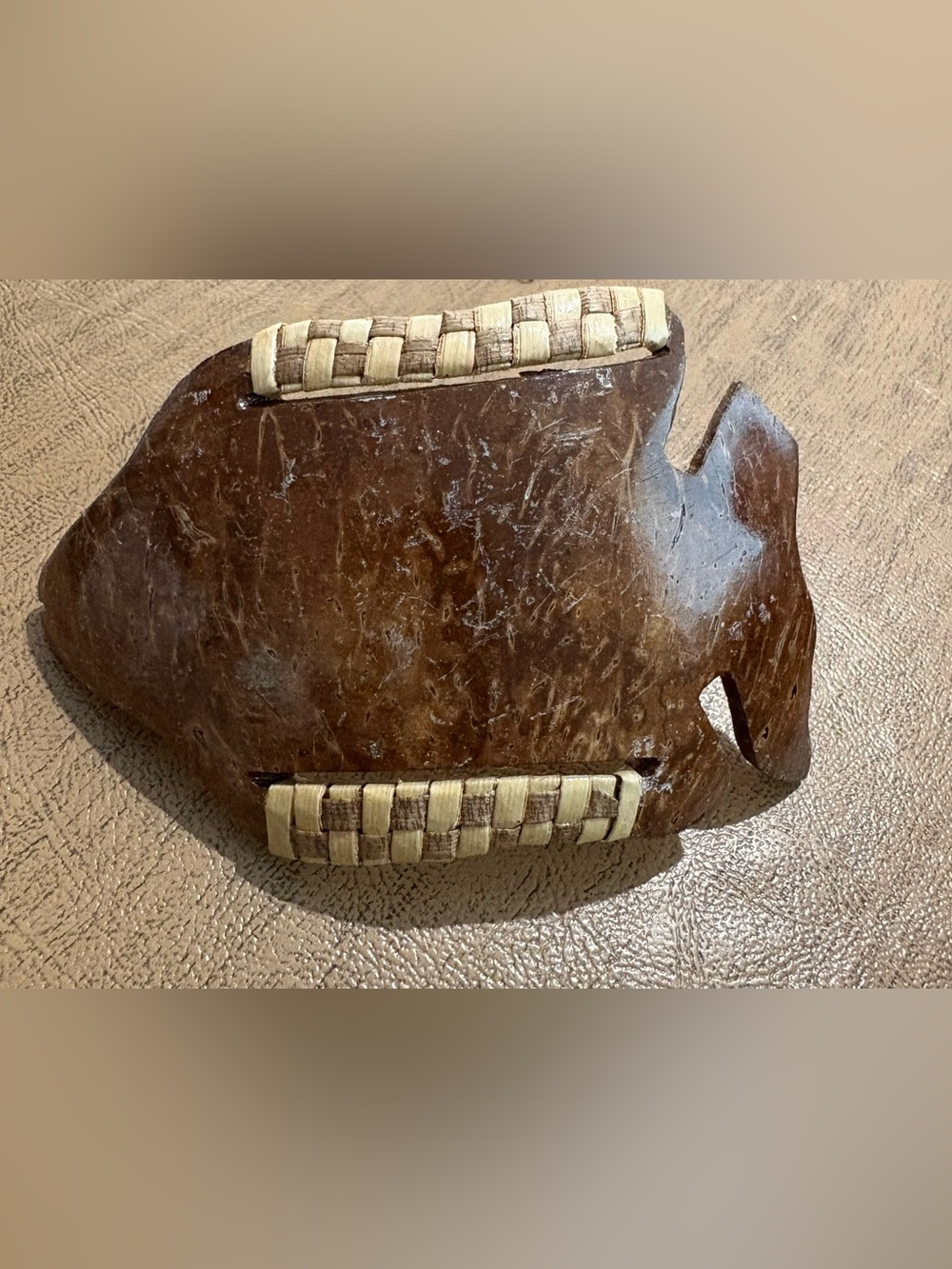 Handcrafted Coconut Shell Hair Barrette in Dark Brown with Woven Accents